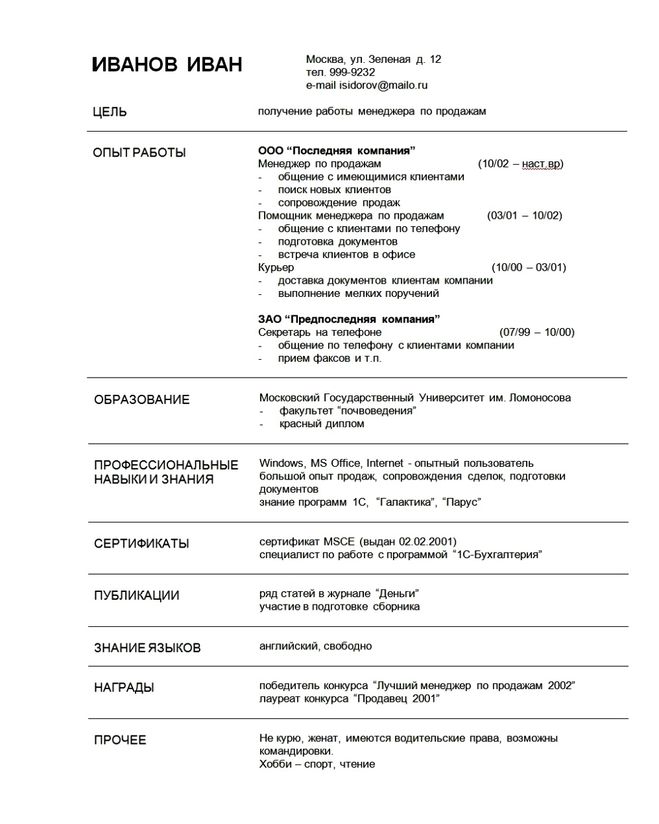 Резюме для водителя образец заполнения: Резюме водителя - готовый пример 2021 для устройства на работу