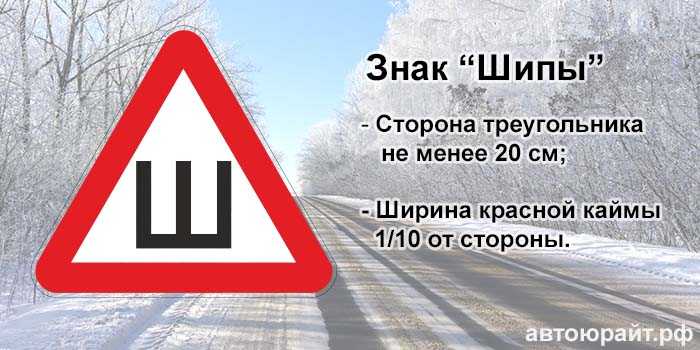 Дорожный знак с буквой ш: Знак шипы в красном треугольнике на машину ― SmartL
