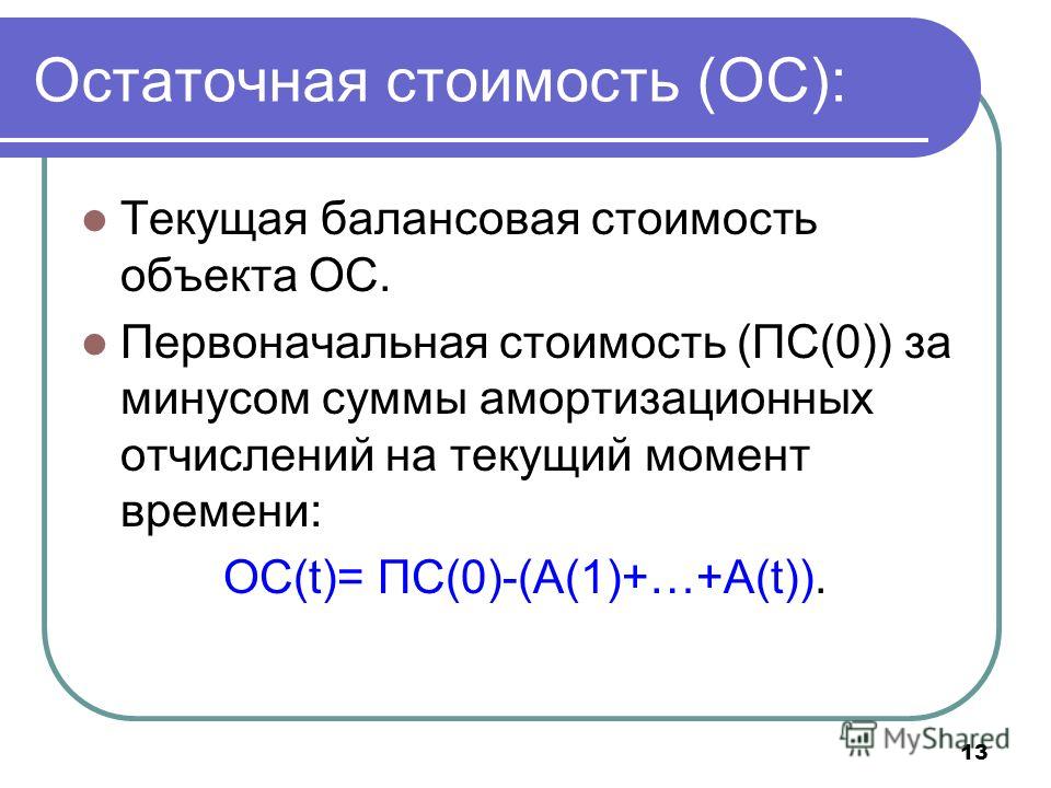 Расчет остаточной стоимости: Расчет остаточной стоимости основных средств