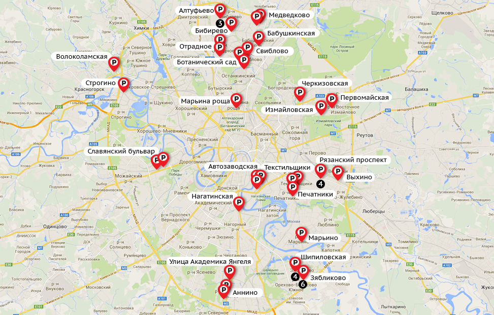 Карта перехватывающих парковок в москве