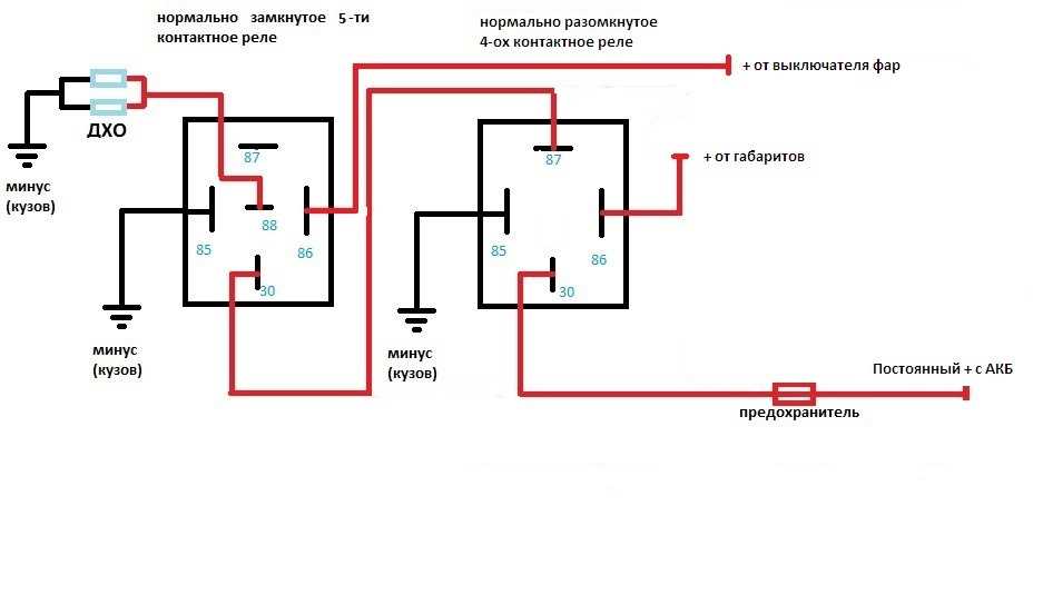Подключение ходовых огней через реле: 7 схем подключения дневных ходовых огней