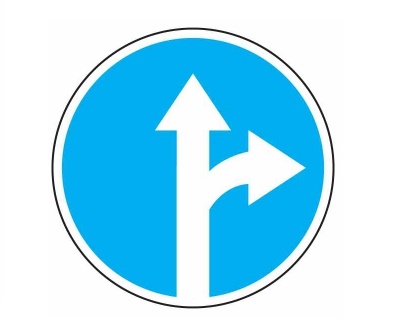 Знак стрелка прямо на синем фоне: 33. Дорожные знаки