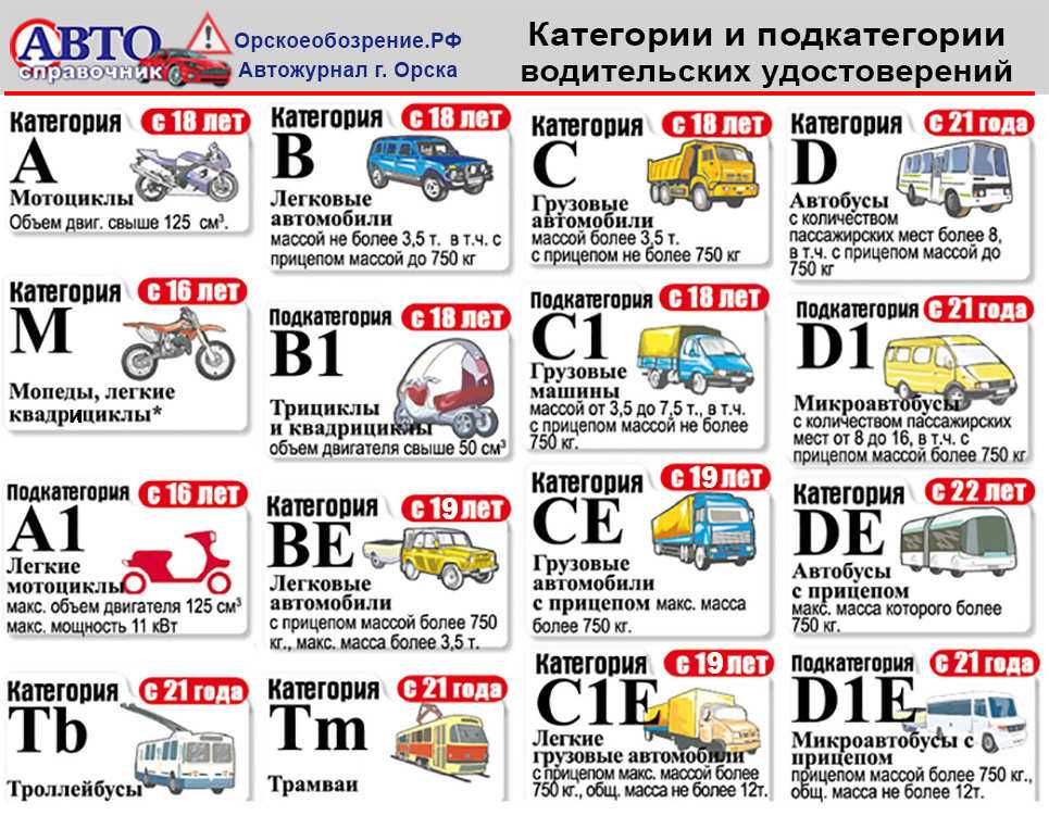 Расшифровка категорий водительских: Категории и подкатегории водительских прав в 2023 году - Оренбург