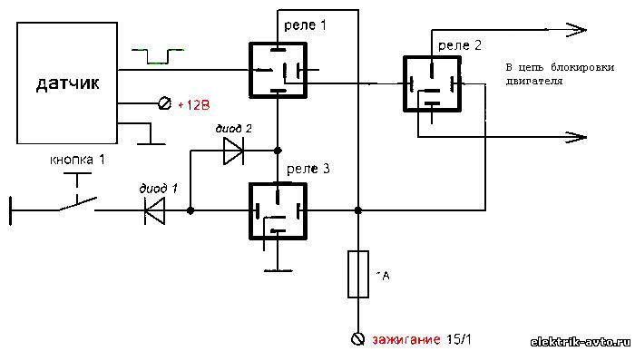 Реле в цепи. Секретка сенсор схема подключения через реле. Реле блокировки схема. Блокировка из реле. Схема секретки из двух реле.