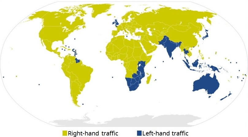 В каких странах праворульное движение: Карта: в каких странах правостороннее движение, а в каких — левостороннее