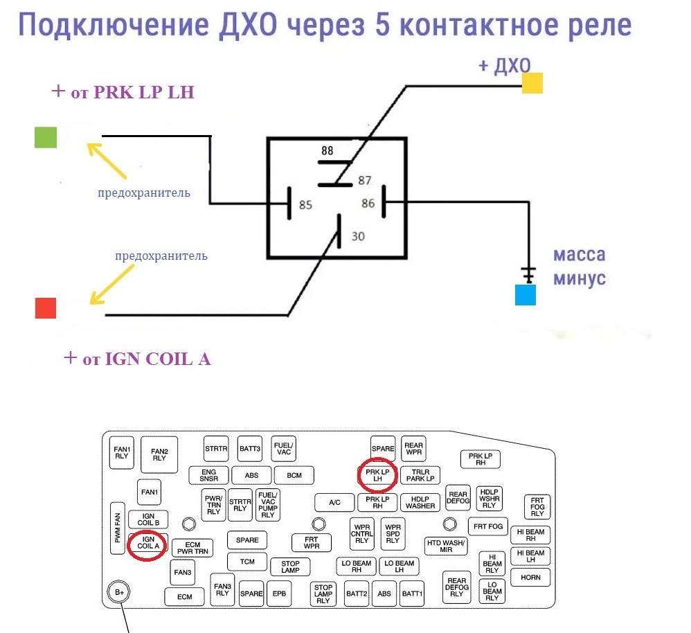 Схема подключения ходовых огней от генератора через реле