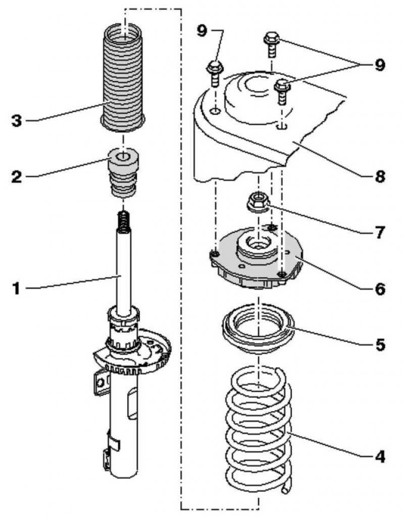 Устройство стойки амортизатора: Опорный подшипник передней стойки амортизатора | Замена опорного подшипника и верхней опоры