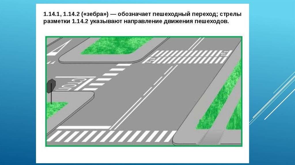 Размеры зебры пешеходного перехода: Горизонтальная дорожная разметка 1.14.1 ГОСТ Р 51256-2011