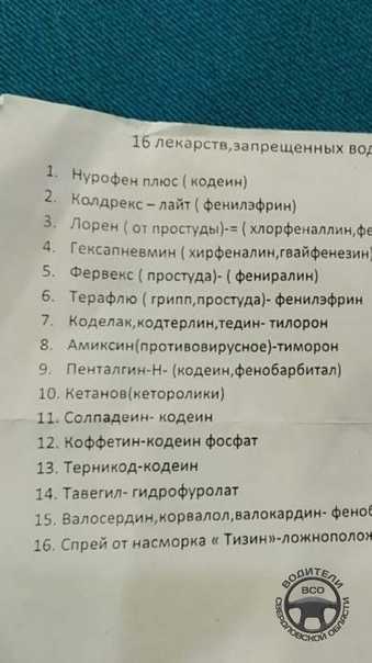 Список лекарств запрещенных за рулем: Список лекарств, которые нельзя употреблять за рулём