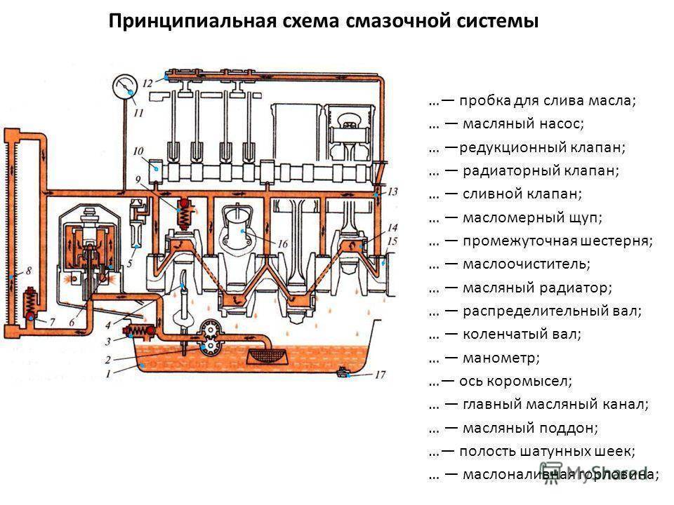 Схема системы смазки двигателя: Схема системы смазки