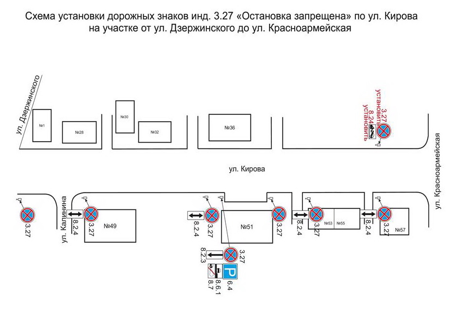 Схема установки знаков