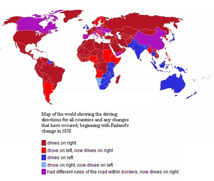 Правостороннее движение в каких странах: Карта: в каких странах правостороннее движение, а в каких — левостороннее