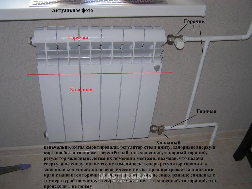 Почему радиатор внизу холодный а сверху горячий: Низ батареи холодный, а верх горячий