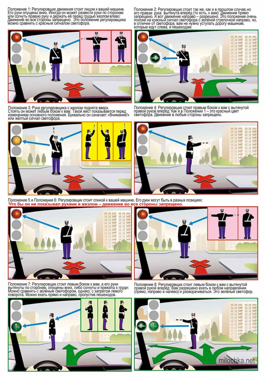 Дорожные знаки регулировщика: Сигналы регулировщика с пояснениями