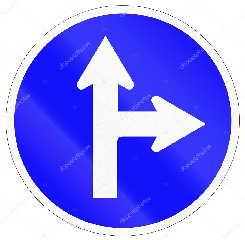 Знак поворот на право на синем фоне: Дорожный знак 4.1.2 «Движение направо»