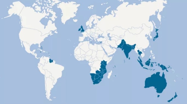 Карта левостороннего движения в мире